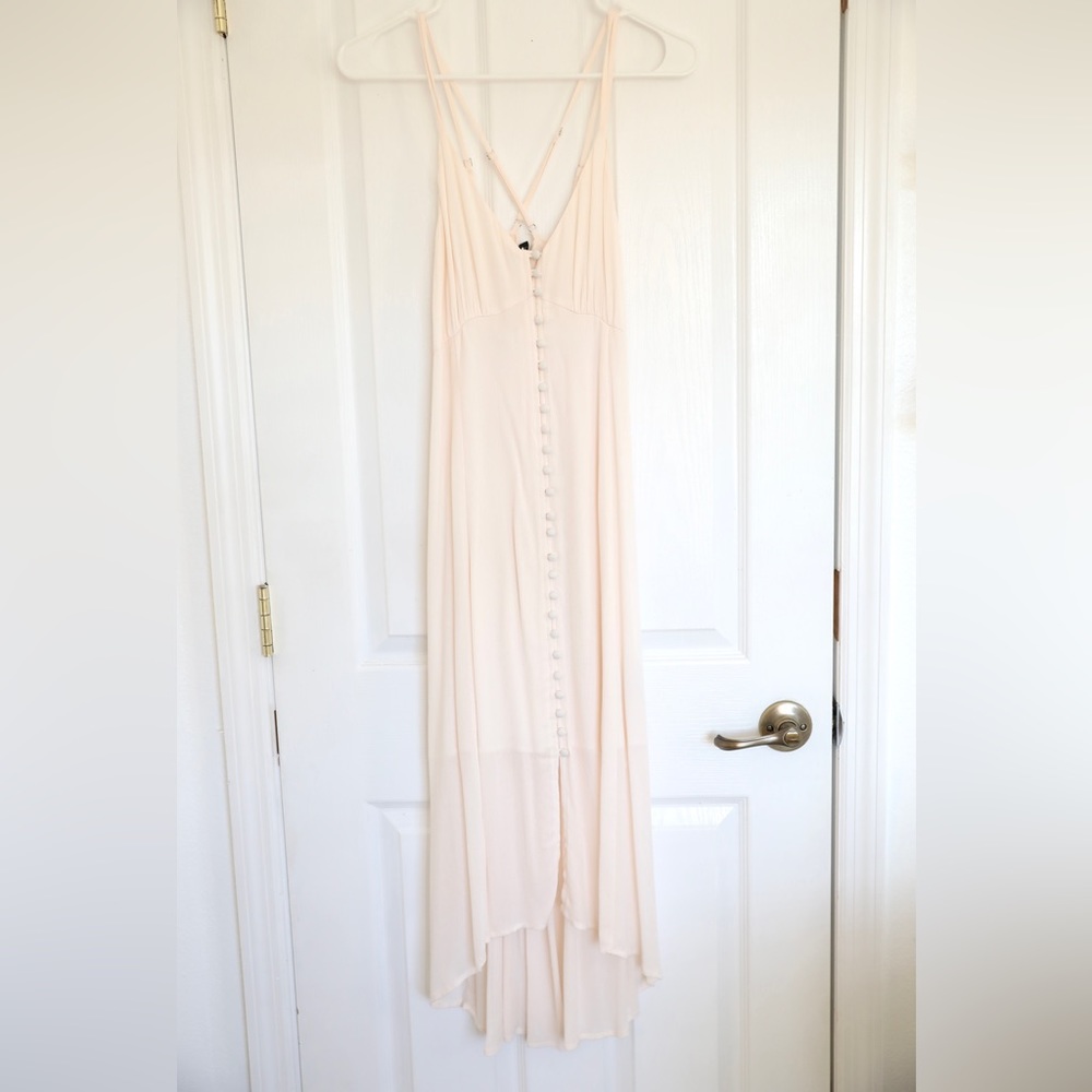 Cream Strap Button Dress